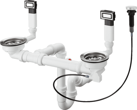 Hansgrohe Automatic Waste And Overflow Set For Double Bowl - Stainless Steel - 43932800 - TAP 'N' SHOWER