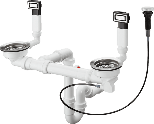 Hansgrohe Automatic Waste And Overflow Set For Double Bowl - Stainless Steel - 43932800 - TAP 'N' SHOWER