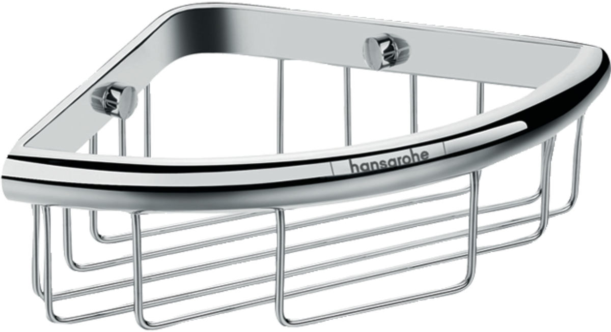 Hansgrohe Logis Universal Corner Basket in chrome with rust-resistant metal construction for bathroom corner storage