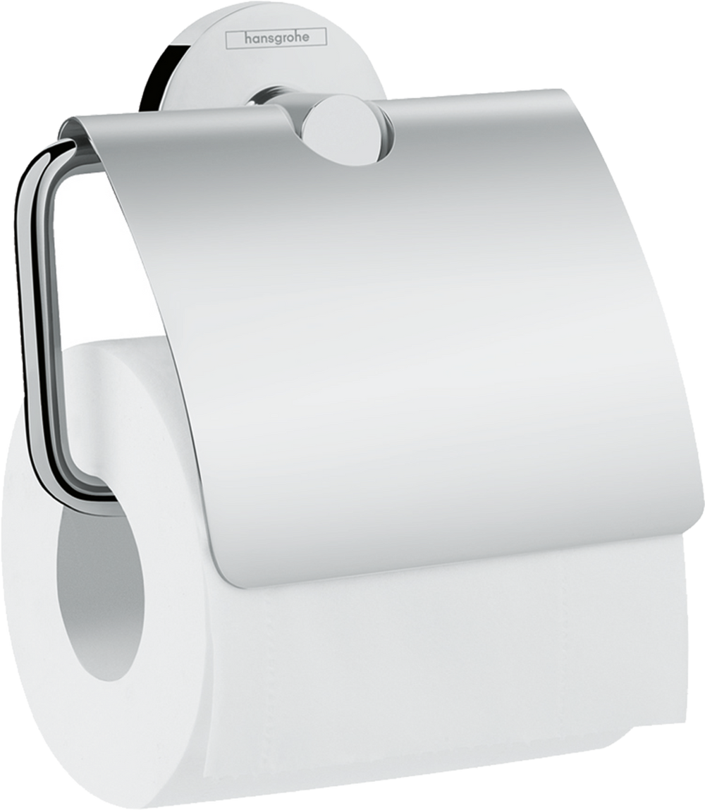Hansgrohe Logis Universal Toilet Roll Holder with chrome finish and protective cover for hygiene and durability