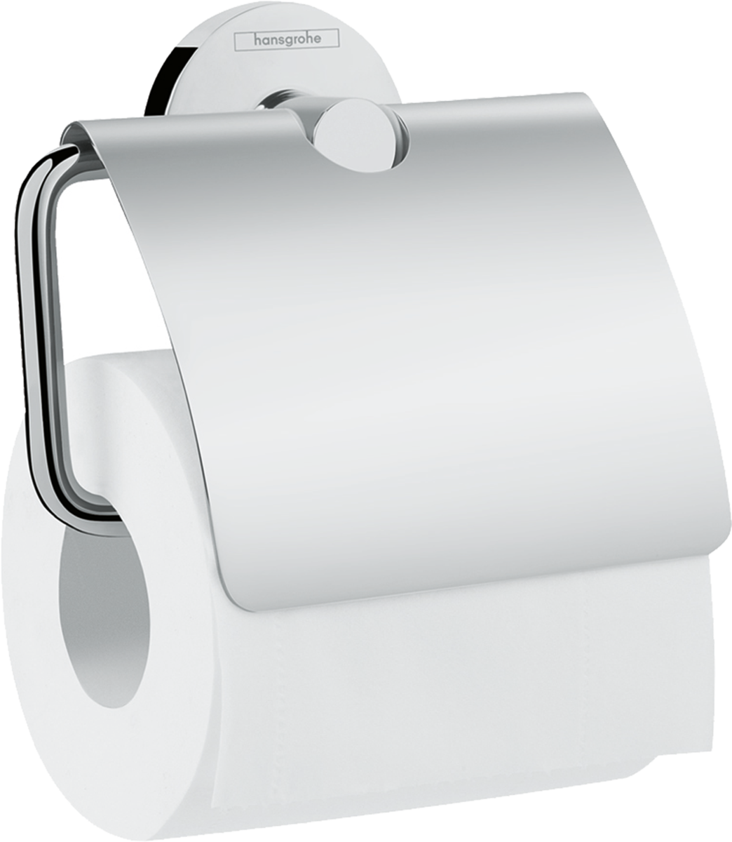 Hansgrohe Logis Universal Toilet Roll Holder with chrome finish and protective cover for hygiene and durability