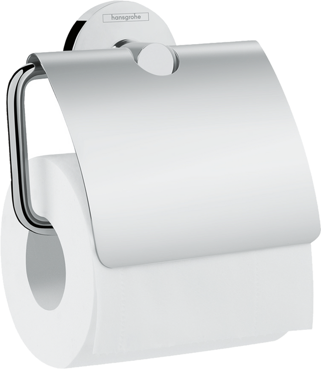 Hansgrohe Logis Universal Toilet Roll Holder with chrome finish and protective cover for hygiene and durability