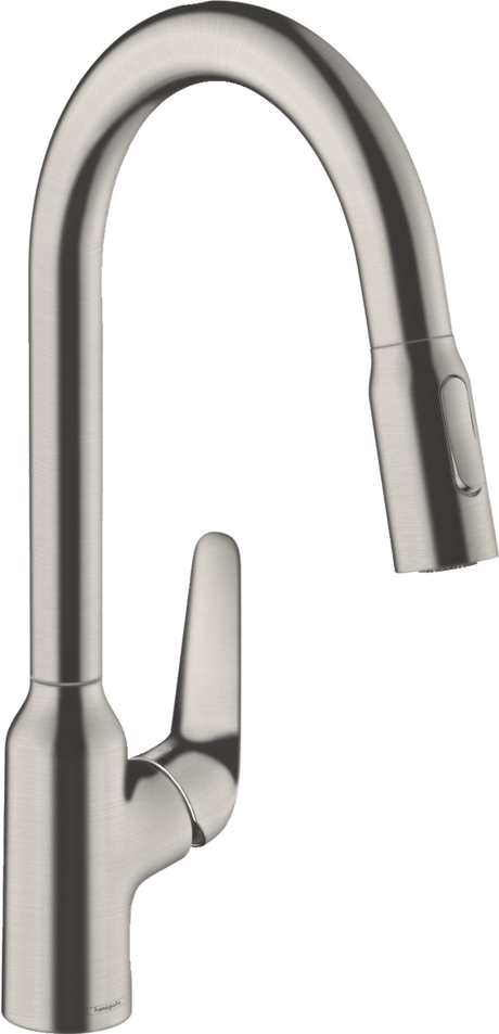 Hansgrohe Focus M42 Single Lever Kitchen Mixer 220 With Pull - out Spray 2 Spray Modes - Stainless Steel - 71800800 - TAP 'N' SHOWER
