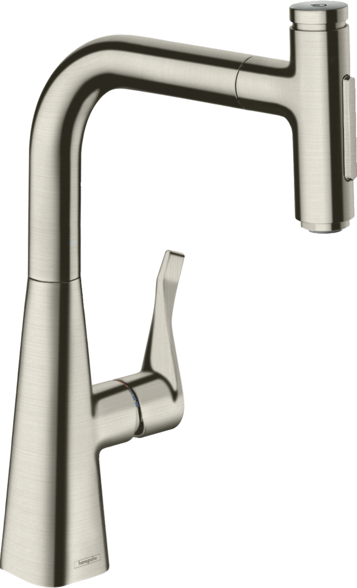 Hansgrohe Metris Select M71 Single Lever Kitchen Mixer With Pull - out Spray - Stainless Steel - 73822800 - TAP 'N' SHOWER
