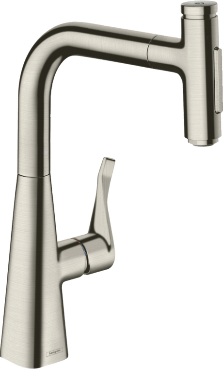 Hansgrohe Metris Select M71 Single Lever Kitchen Mixer With Pull - out Spray - Stainless Steel - 73822800 - TAP 'N' SHOWER