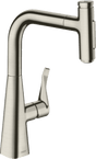 Hansgrohe Metris Select M71 Single Lever Kitchen Mixer With Pull - out Spray - Stainless Steel - 73822800 - TAP 'N' SHOWER