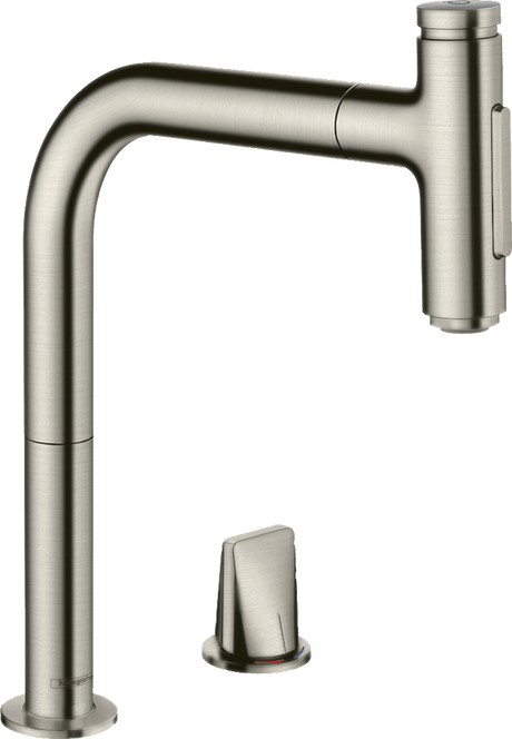 Hansgrohe Metris Select M71 2 - hole Single Lever Kitchen Mixer With Pull - out Spray - Stainless Steel - 73819800 - TAP 'N' SHOWER