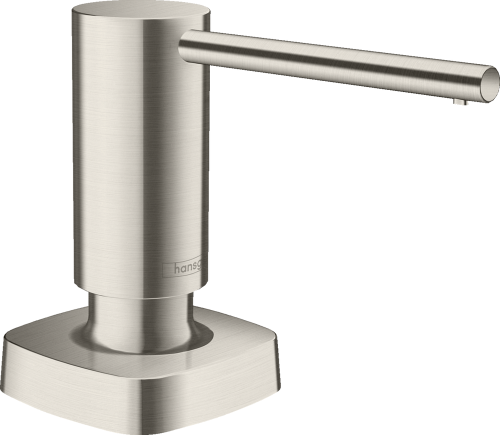 Hansgrohe A71 Soap Dispenser in stainless steel with sleek modern design and easy top refill pump