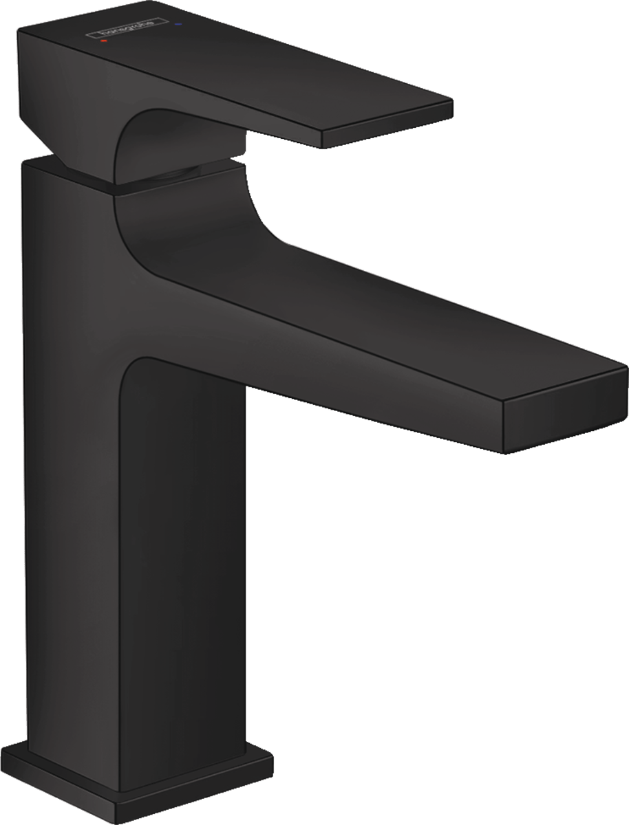Hansgrohe Metropol Single Lever Basin Mixer 110 with Lever Handle and Push - open Waste - Matt Black - 32507670 - TAP 'N' SHOWER