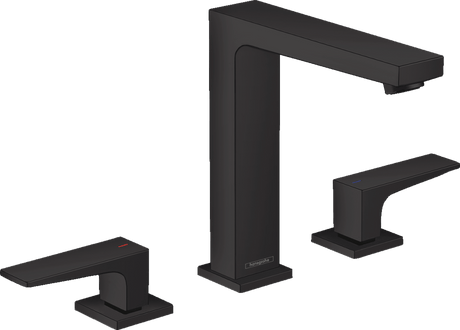 Hansgrohe Metropol 3 - hole Basin Mixer 160 with Lever Handles and Push - open Waste - Matt Black - 32515670 - TAP 'N' SHOWER