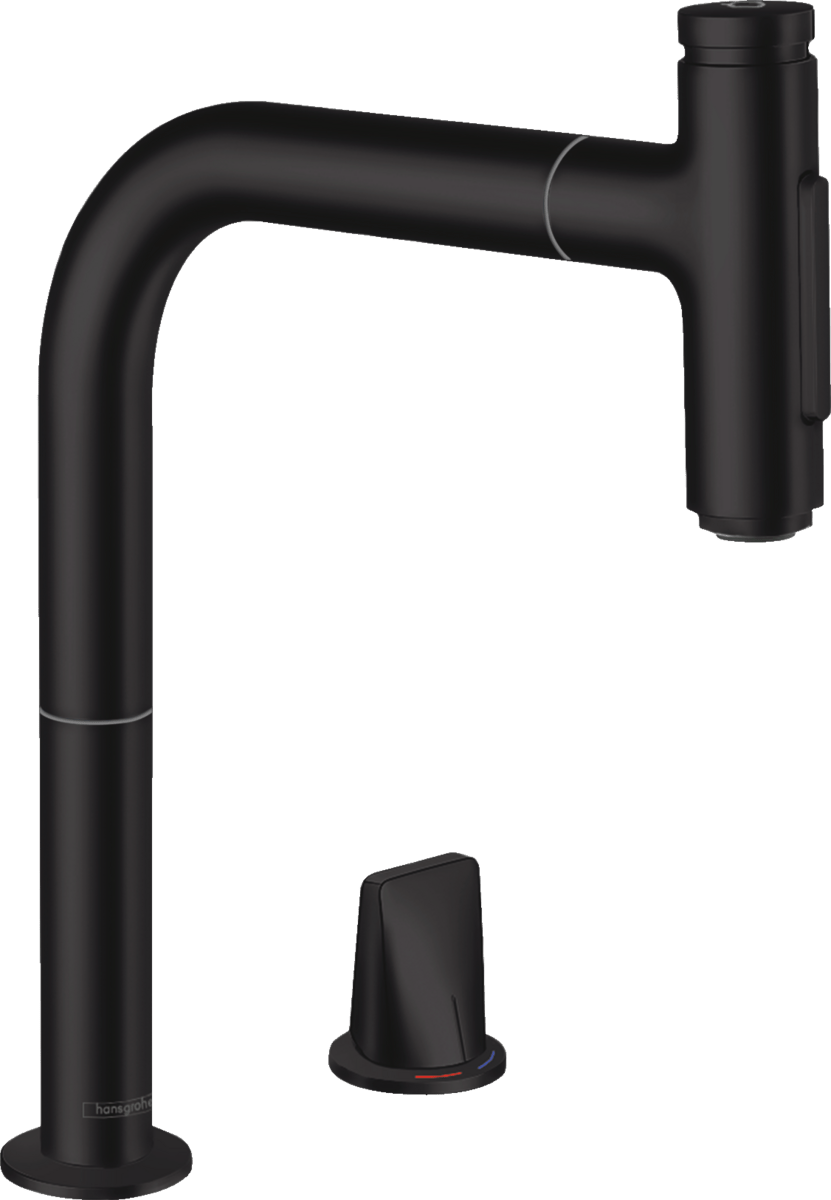 Hansgrohe Metris Select M71 2 - hole Single Lever Kitchen Mixer 200 With Pull - out Spray And Sbox 2 Spray Modes - Matt Black - 73818670 - TAP 'N' SHOWER