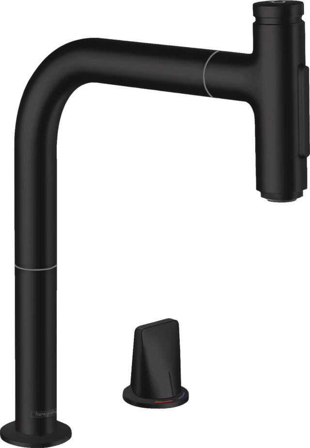 Hansgrohe Metris Select M71 2 - hole Single Lever Kitchen Mixer 200 With Pull - out Spray And Sbox 2 Spray Modes - Matt Black - 73818670 - TAP 'N' SHOWER