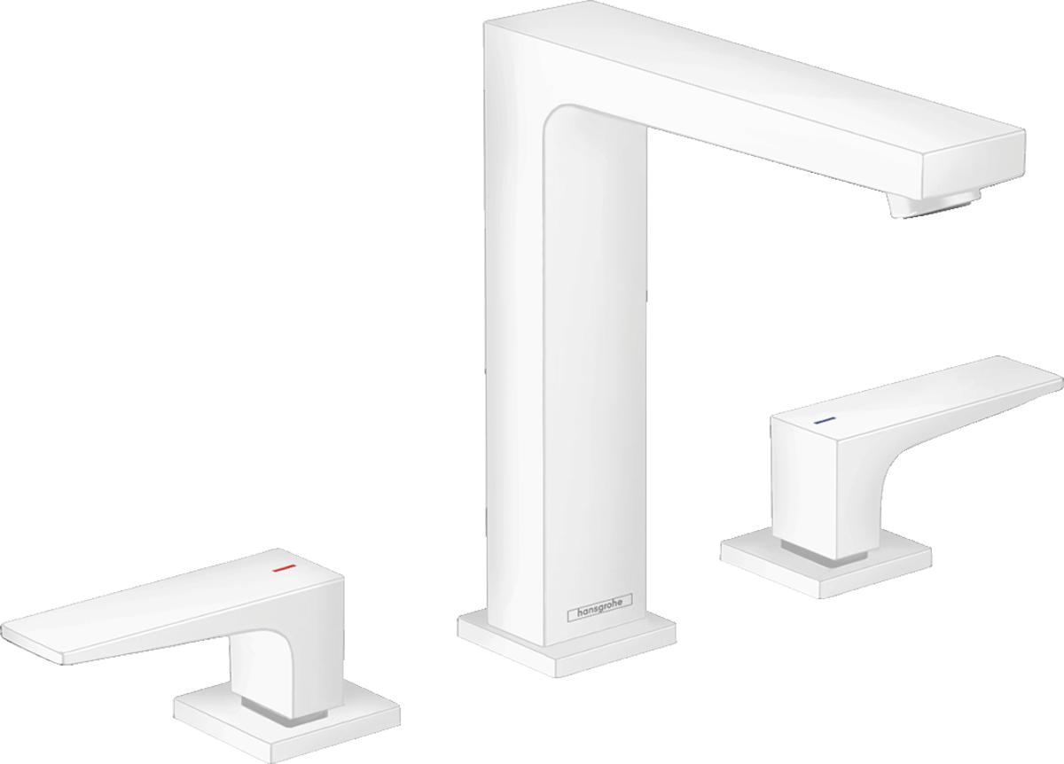 Hansgrohe Metropol 3 - hole Basin Mixer 160 with Lever Handles and Push - open Waste - Matt White - 32515700 - TAP 'N' SHOWER