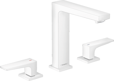 Hansgrohe Metropol 3 - hole Basin Mixer 160 with Lever Handles and Push - open Waste - Matt White - 32515700 - TAP 'N' SHOWER