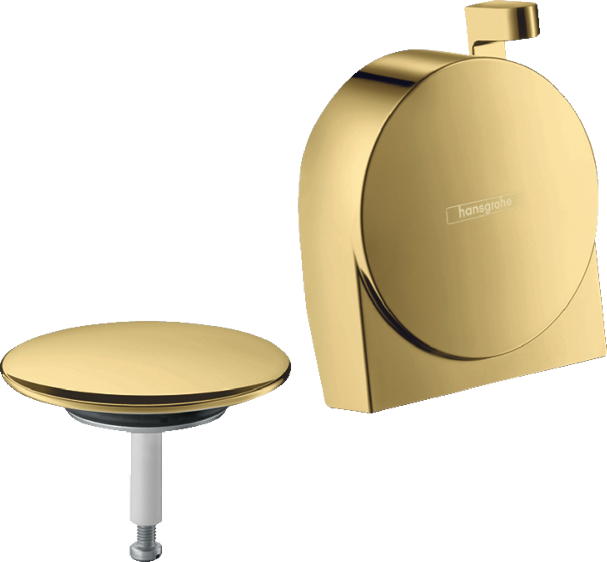 Hansgrohe Exafill S Finish Set polished gold-optic bath filler with waste and overflow system.