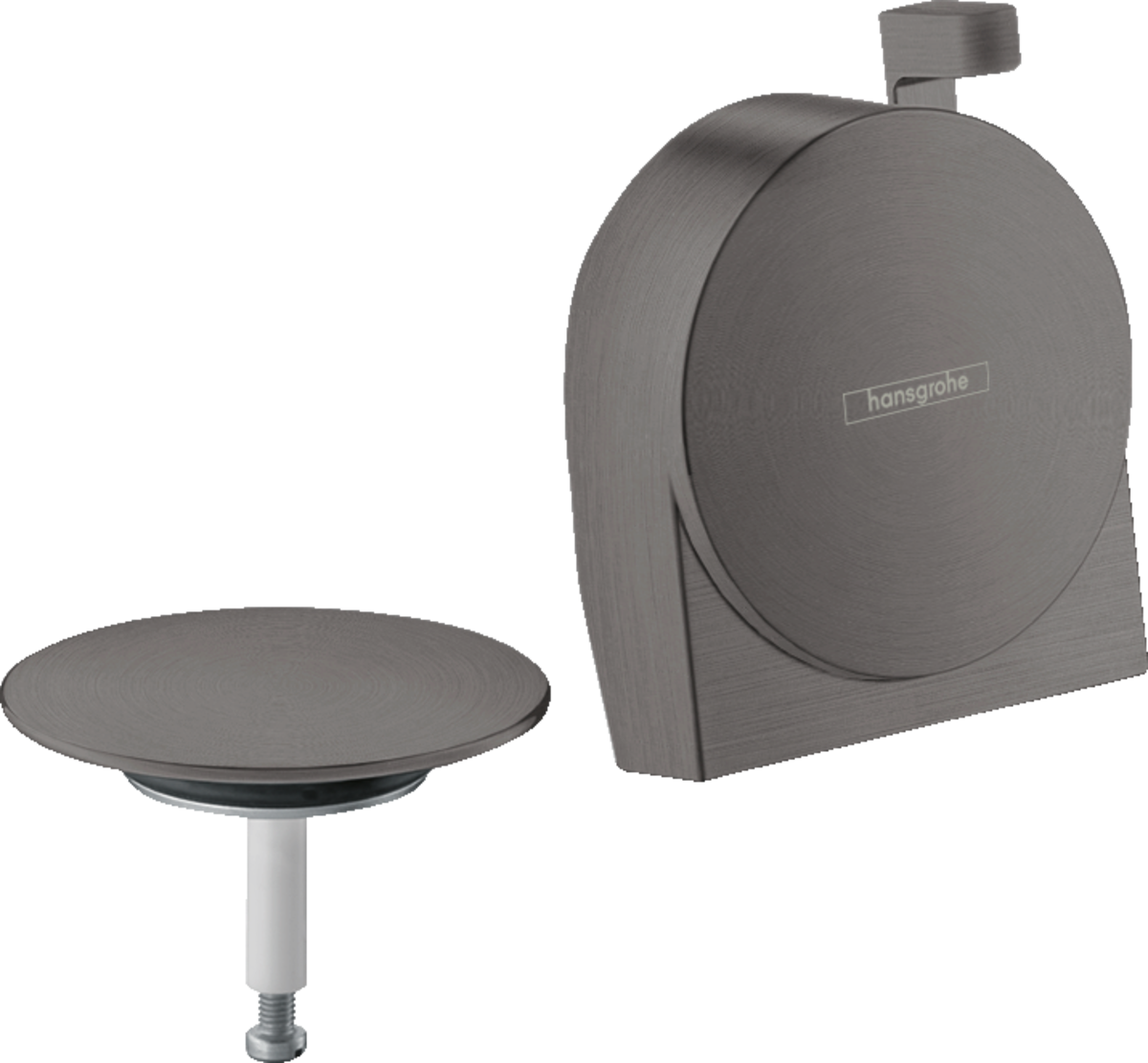 Hansgrohe Exafill S Finish Set bath filler waste and overflow set in brushed black chrome with modern design and integrated functionality