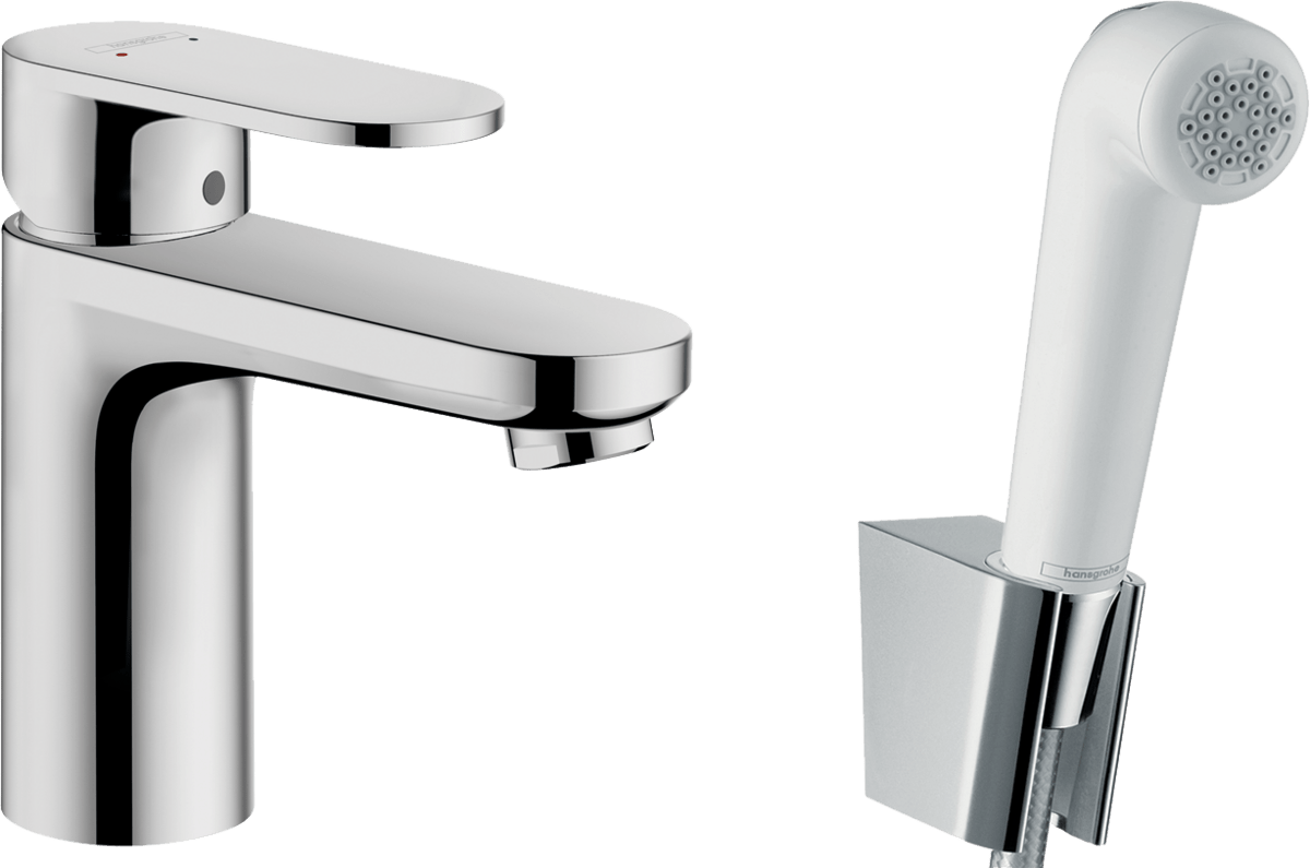 Hansgrohe Vernis Blend Single Lever Basin Mixer 100 With Bidet Spray And Shower Hose 1600mm - Chrome - 71215000 - TAP 'N' SHOWER