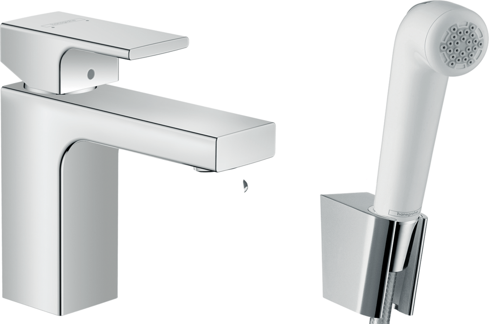 Hansgrohe Vernis Shape Single Lever Basin Mixer 100 With Bidet Spray And Shower Hose 1600mm - Chrome - 71216000 - TAP 'N' SHOWER