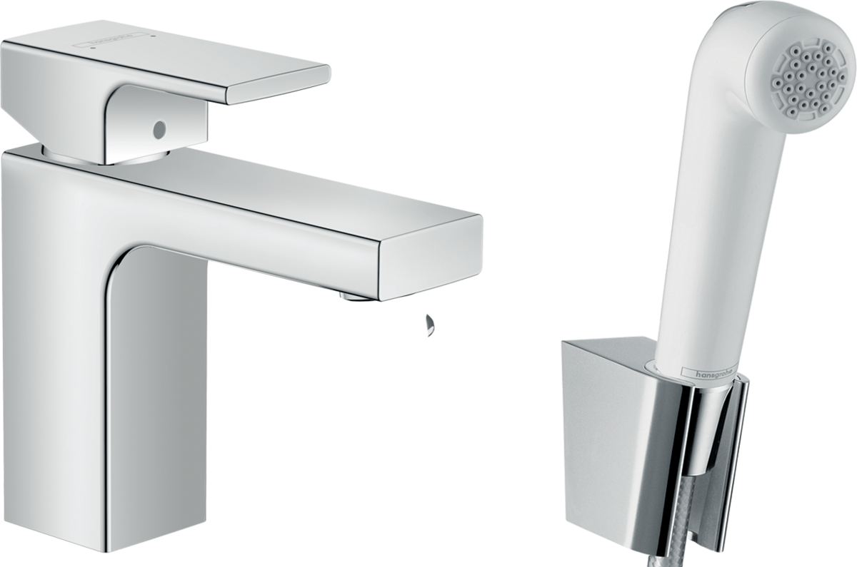 Hansgrohe Vernis Shape Single Lever Basin Mixer 100 With Bidet Spray And Shower Hose 1600mm - Chrome - 71216000 - TAP 'N' SHOWER