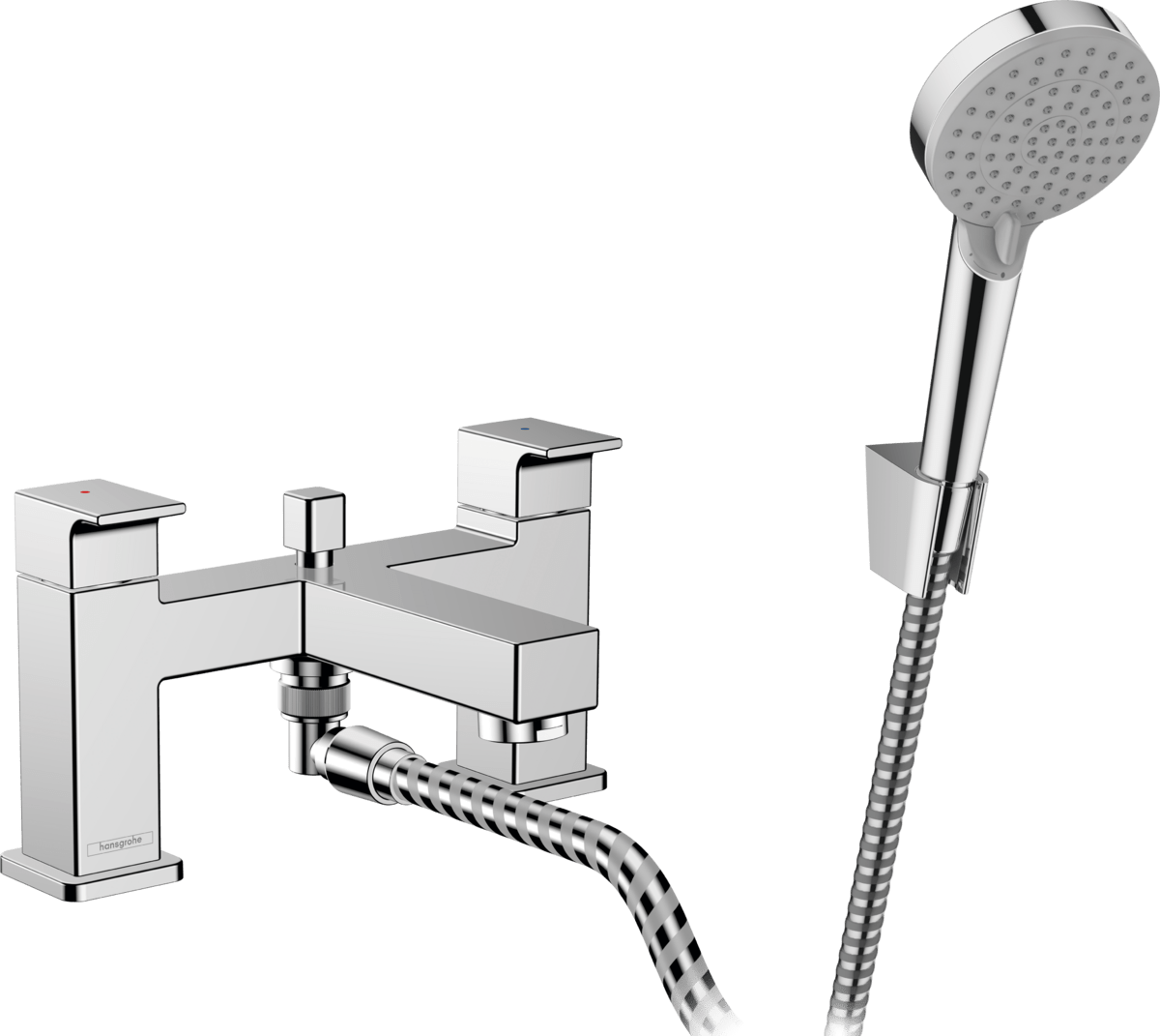 Hansgrohe Vernis Shape 2 - hole Rim Mounted Bath Mixer With Diverter Valve And Vernis Blend Hand Shower Vario - Chrome - 71462000 - TAP 'N' SHOWER