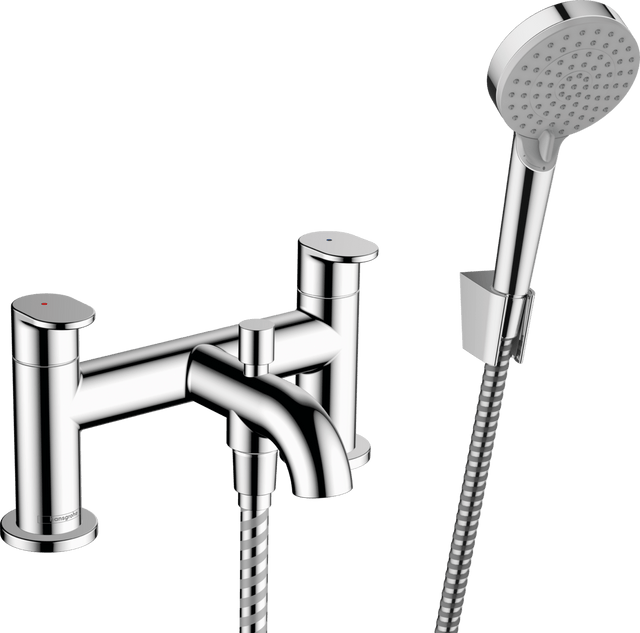 Hansgrohe Vernis Blend 2 - hole Rim Mounted Bath Mixer with Diverter Valve And Vernis Blend Hand Shower Vario - Chrome - 71461000 - TAP 'N' SHOWER