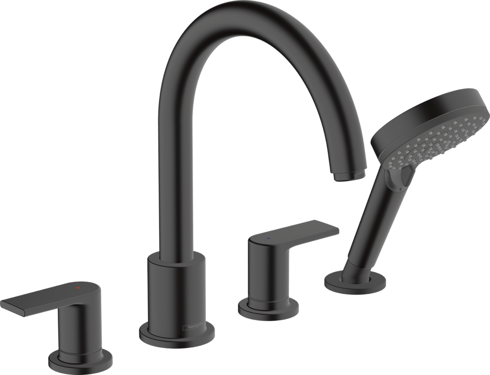 Hansgrohe Vernis Shape 4 - hole Rim Mounted Bath Mixer - Matt Black - 71459670 - TAP 'N' SHOWER