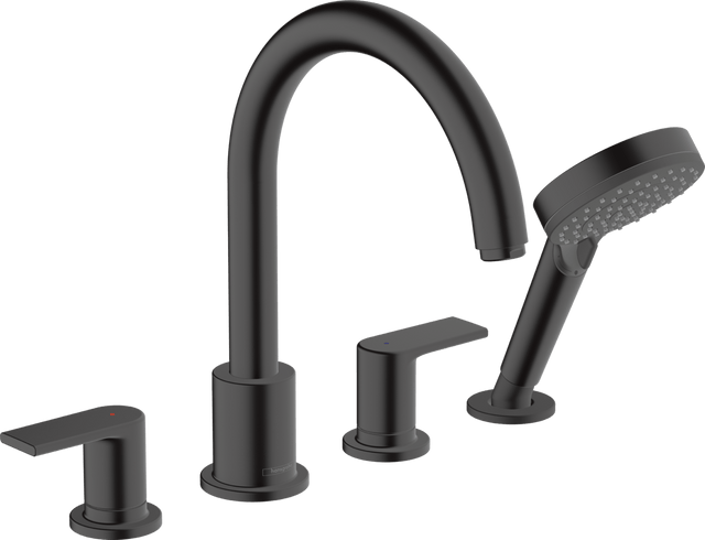 Hansgrohe Vernis Shape 4 - hole Rim Mounted Bath Mixer - Matt Black - 71459670 - TAP 'N' SHOWER
