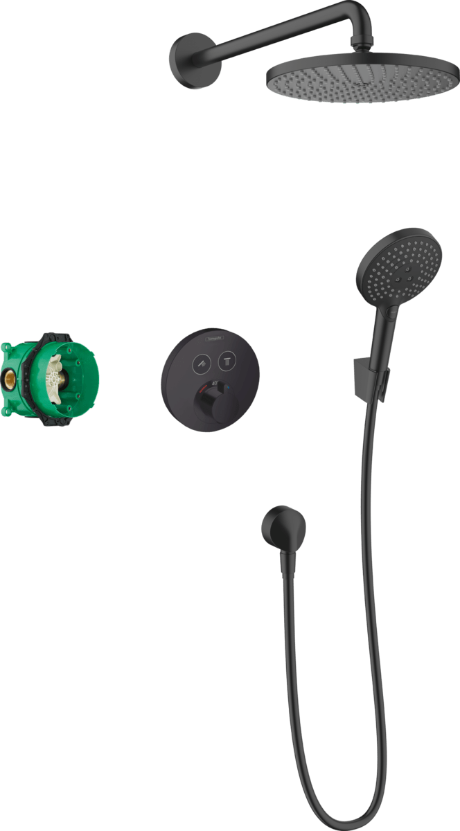 Hansgrohe Raindance S Shower System 240 1 Jet Powderrain With ShowerSelect S - Matt Black - 27959670 - TAP 'N' SHOWER