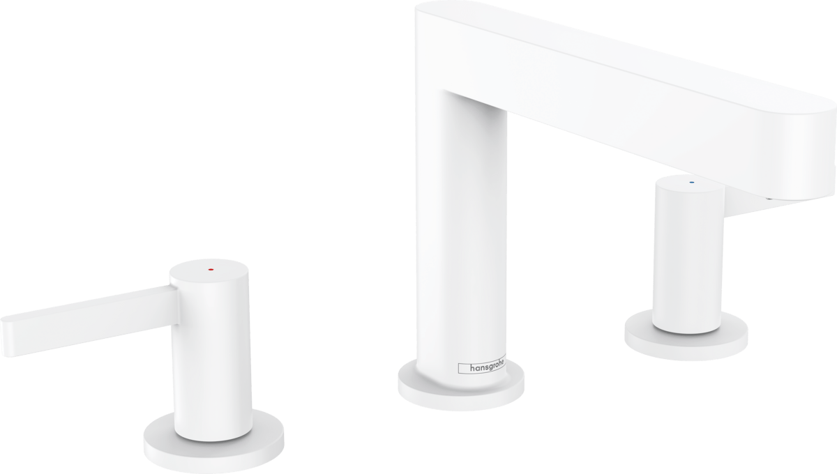Hansgrohe Finoris 3 - hole Basin Mixer 110 with Push - open Waste Set - Matt White - 76033700 - TAP 'N' SHOWER