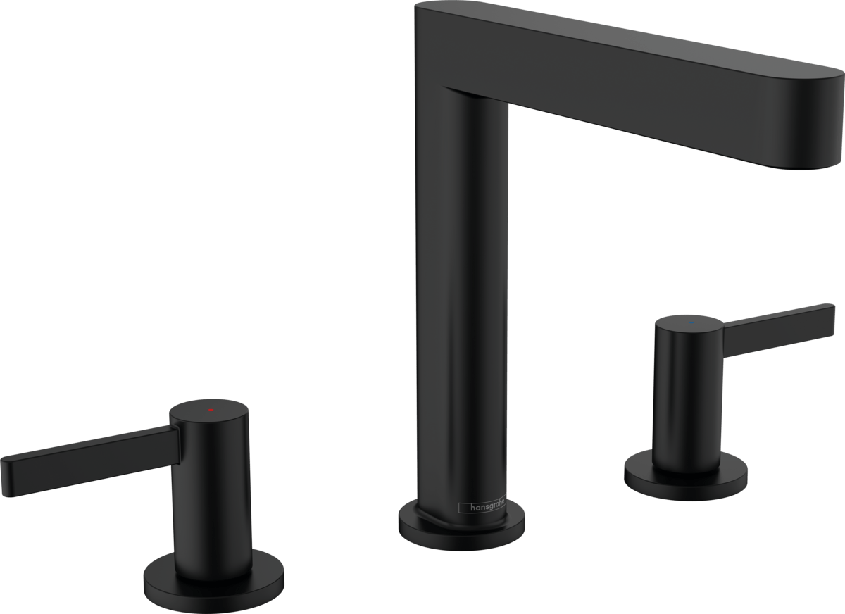 Hansgrohe Finoris 3 - hole Basin Mixer 160 With Push - open Waste Set - Matt Black - 76034670 - TAP 'N' SHOWER