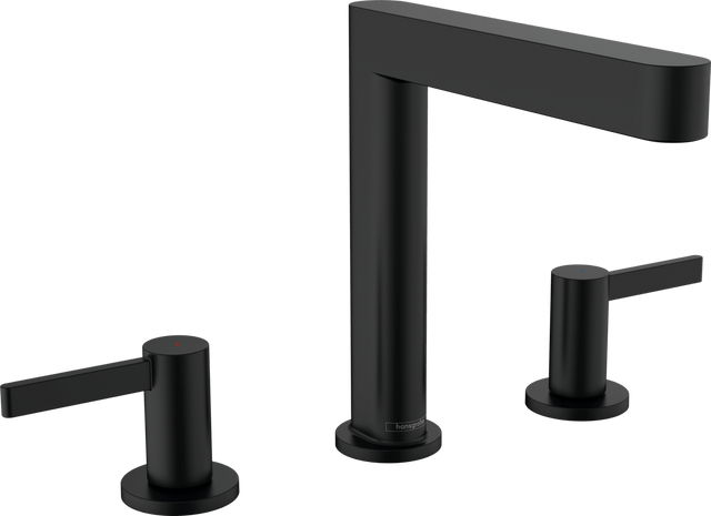 Hansgrohe Finoris 3 - hole Basin Mixer 160 With Push - open Waste Set - Matt Black - 76034670 - TAP 'N' SHOWER