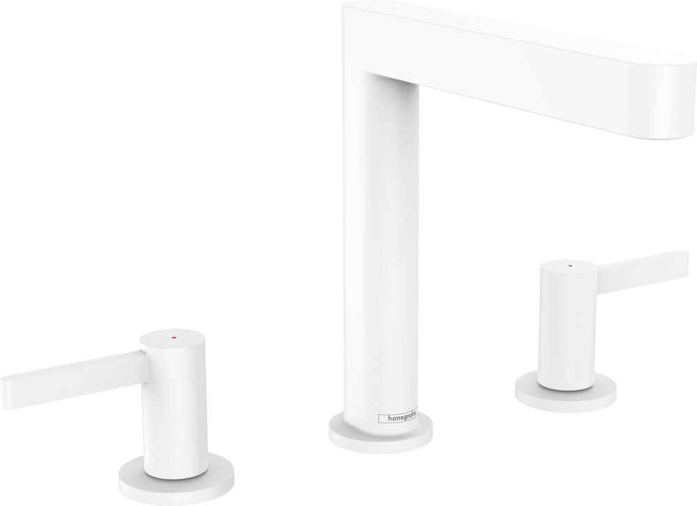 Hansgrohe Finoris 3 - hole Basin Mixer 160 With Push - open Waste Set - Matt White - 76034700 - TAP 'N' SHOWER