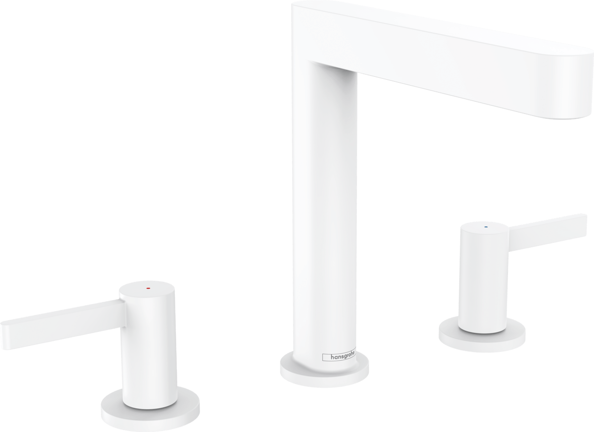 Hansgrohe Finoris 3 - hole Basin Mixer 160 With Push - open Waste Set - Matt White - 76034700 - TAP 'N' SHOWER
