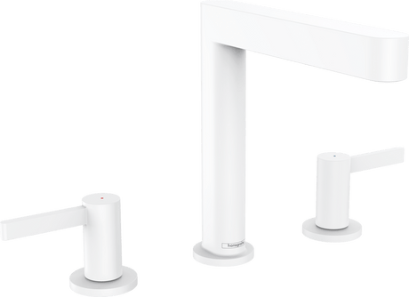 Hansgrohe Finoris 3 - hole Basin Mixer 160 With Push - open Waste Set - Matt White - 76034700 - TAP 'N' SHOWER
