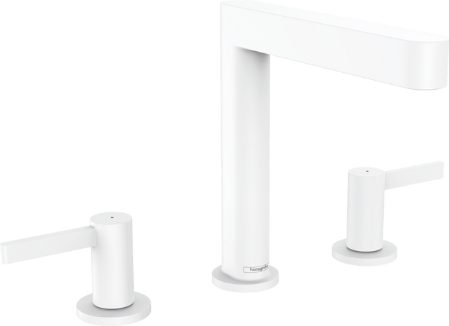 Hansgrohe Finoris 3 - hole Basin Mixer 160 With Push - open Waste Set - Matt White - 76034700 - TAP 'N' SHOWER