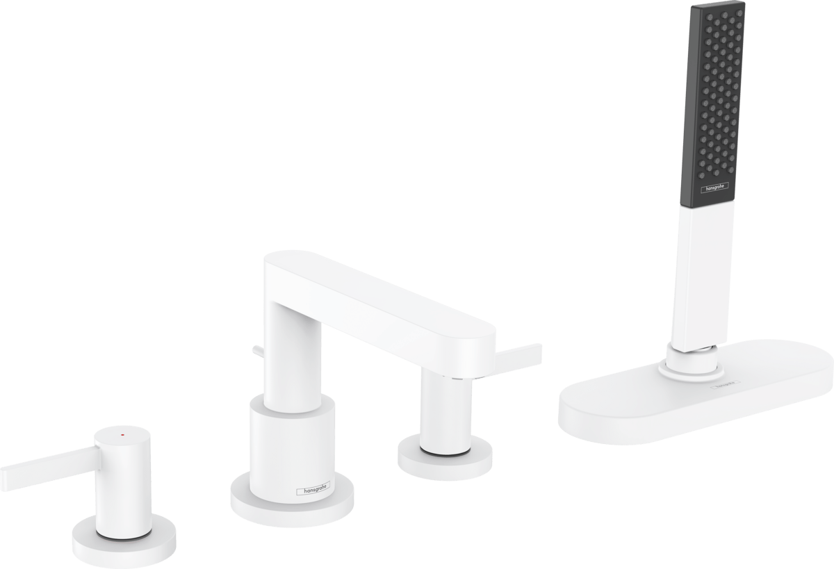 Hansgrohe Finoris 4 - hole Rim Mounted Bath Mixer with sBox - Matt White - 76444700 - TAP 'N' SHOWER