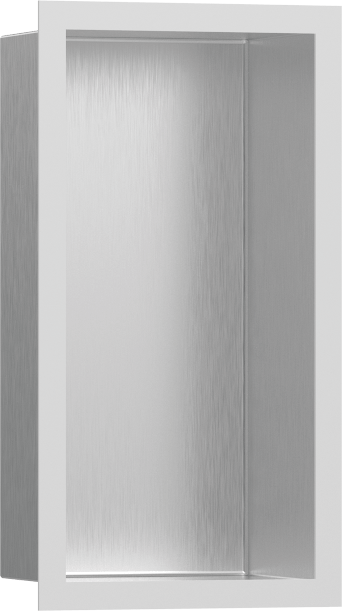 Hansgrohe XtraStoris Individual Wall Niche Brushed Stainless Steel With Design Frame 300x150x100 - Matt White - 56094700 - TAP 'N' SHOWER