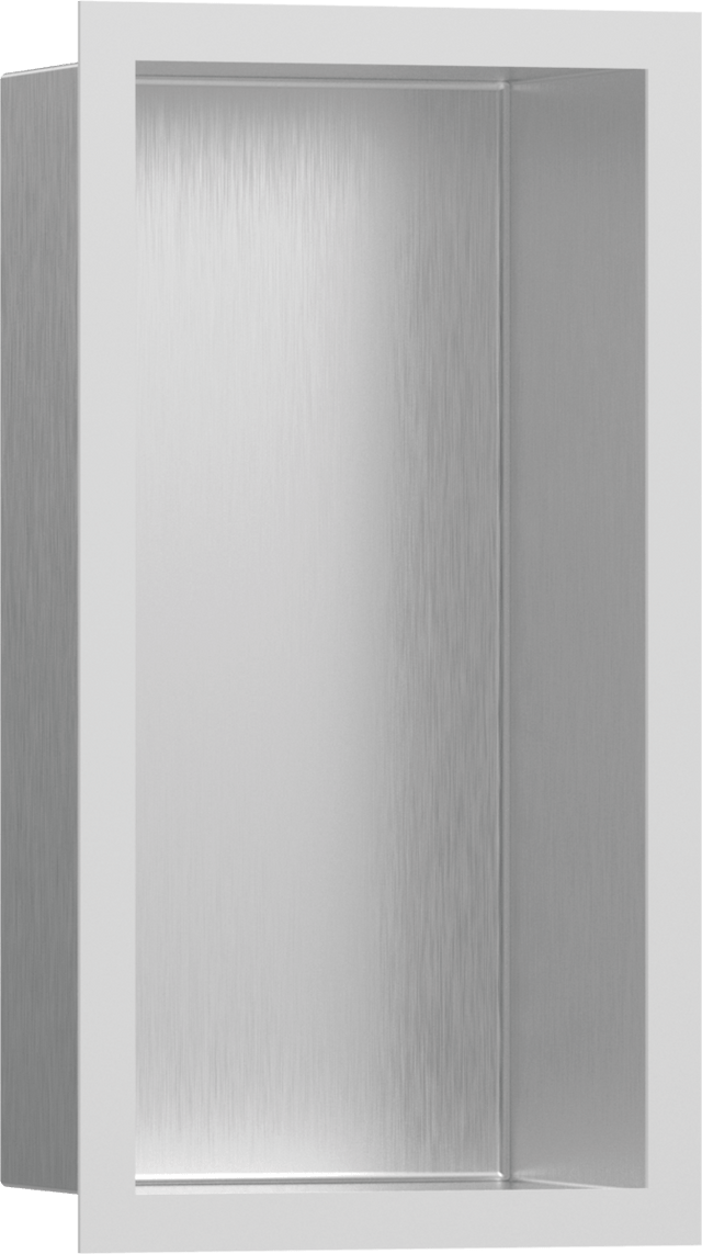 Hansgrohe XtraStoris Individual Wall Niche Brushed Stainless Steel With Design Frame 300x150x100 - Matt White - 56094700 - TAP 'N' SHOWER