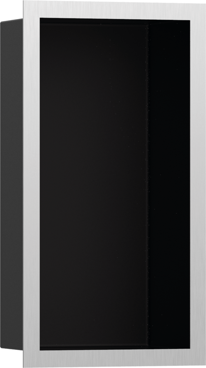 Hansgrohe XtraStoris Individual Wall Niche Matt Black With Design Frame 300x150x100 - Brushed Stainless Steel - 56095800 - TAP 'N' SHOWER