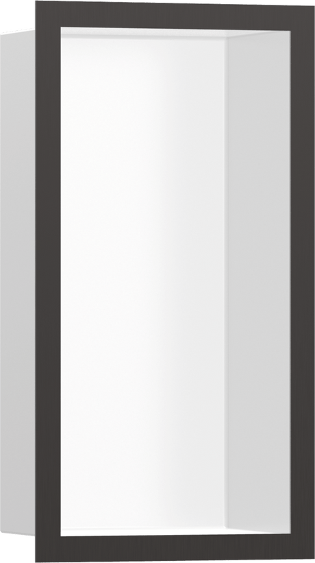 Hansgrohe XtraStoris Individual Wall Niche Matt White With Design Frame 300x150x100 - Brushed Black Chrome - 56096340 - TAP 'N' SHOWER