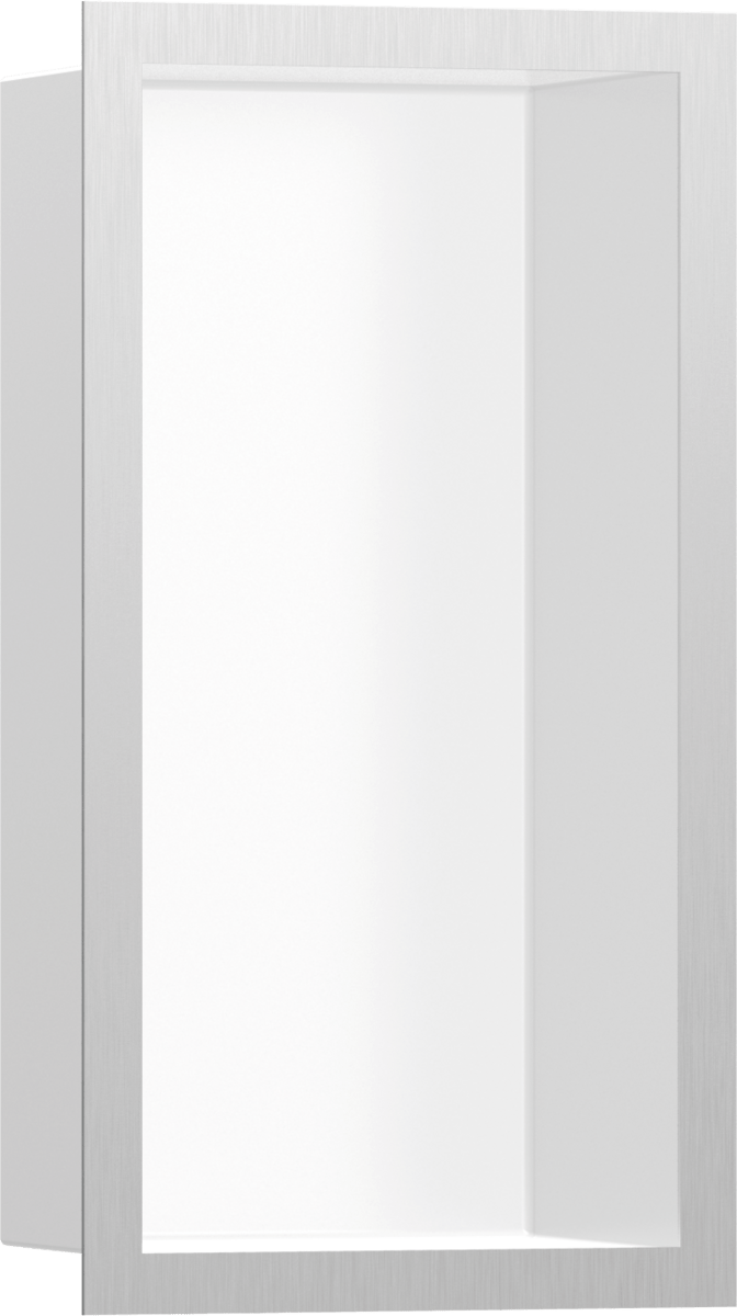 Hansgrohe XtraStoris Individual Wall Niche Matt White With Design Frame 300x150x100 - Brushed Stainless Steel - 56096800 - TAP 'N' SHOWER