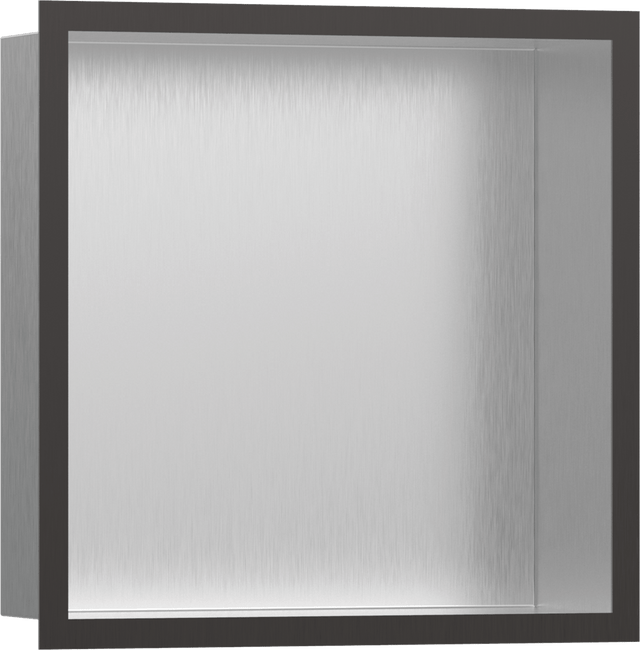Hansgrohe XtraStoris Individual Wall Niche Brushed Stainless Steel With Design Frame 300/300/100 - Brushed Black Chrome - 56097340 - TAP 'N' SHOWER