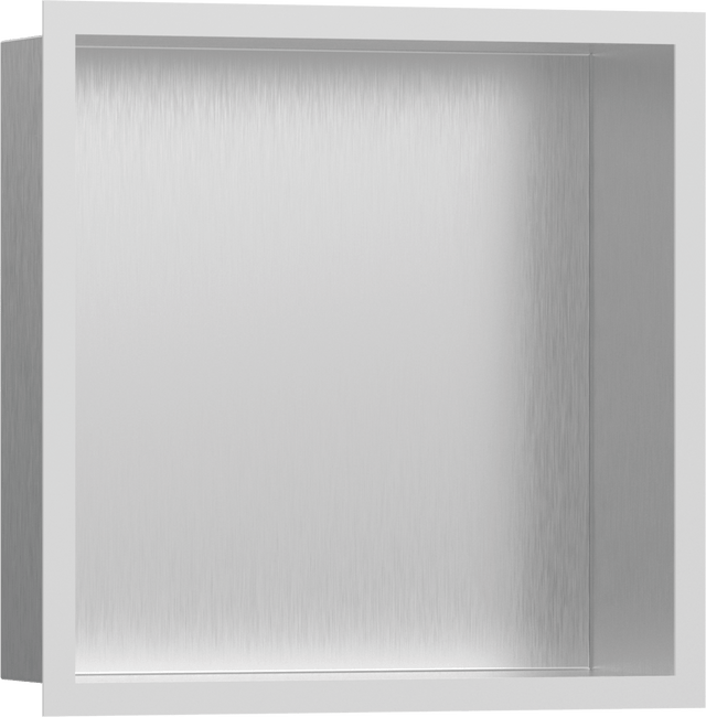Hansgrohe XtraStoris Individual Wall Niche Brushed Stainless Steel With Design Frame 300/300/100 - Matt White - 56097700 - TAP 'N' SHOWER