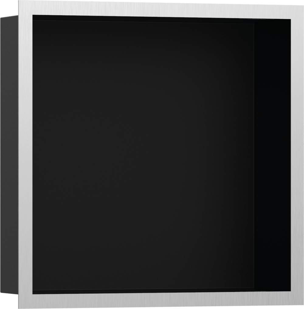 Hansgrohe XtraStoris Individual Wall Niche Matt Black With Design Frame 300/300/100 - Brushed Stainless Steel - 56098800 - TAP 'N' SHOWER