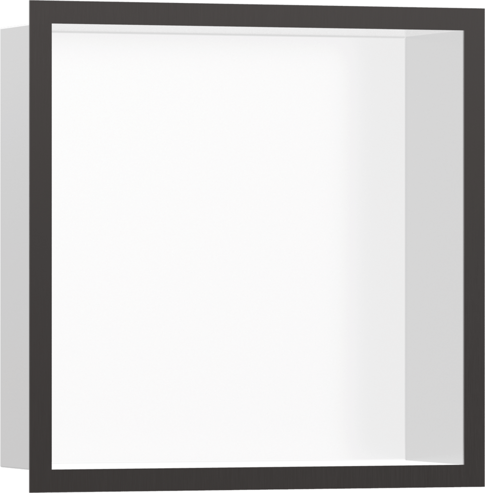 Hansgrohe XtraStoris Individual Wall Niche Matt White With Design Frame 300/300/100 - Brushed Black Chrome - 56099340 - TAP 'N' SHOWER