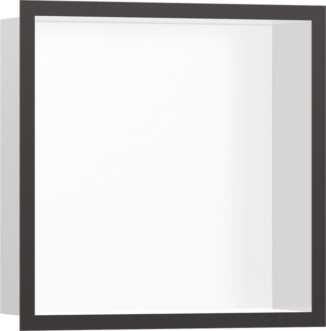 Hansgrohe XtraStoris Individual Wall Niche Matt White With Design Frame 300/300/100 - Brushed Black Chrome - 56099340 - TAP 'N' SHOWER