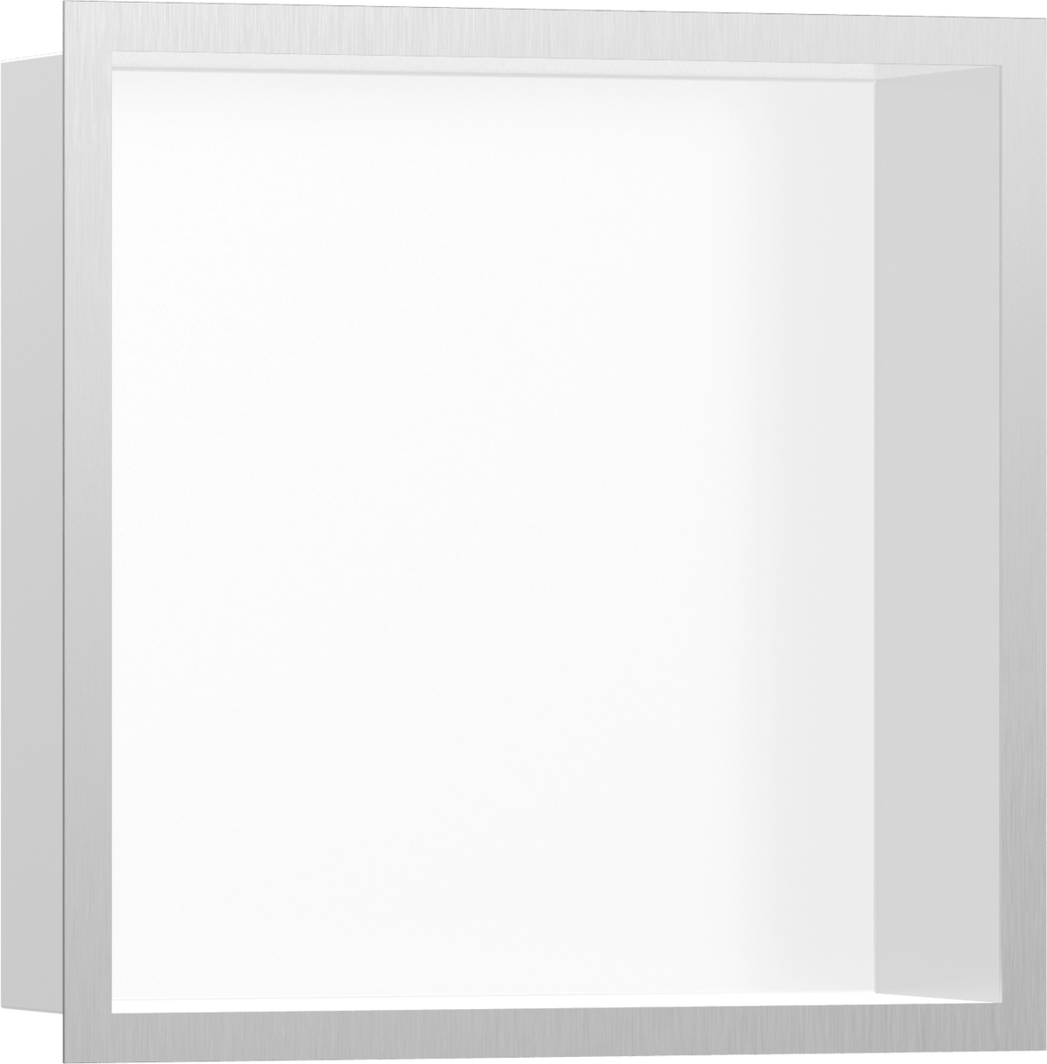Hansgrohe XtraStoris Individual Wall Niche Matt White With Design Frame 300/300/100 - Brushed Stainless Steel - 56099800 - TAP 'N' SHOWER