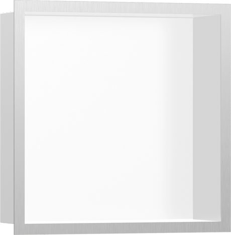 Hansgrohe XtraStoris Individual Wall Niche Matt White With Design Frame 300/300/100 - Brushed Stainless Steel - 56099800 - TAP 'N' SHOWER