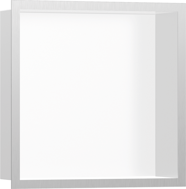 Hansgrohe XtraStoris Individual Wall Niche Matt White With Design Frame 300/300/100 - Brushed Stainless Steel - 56099800 - TAP 'N' SHOWER