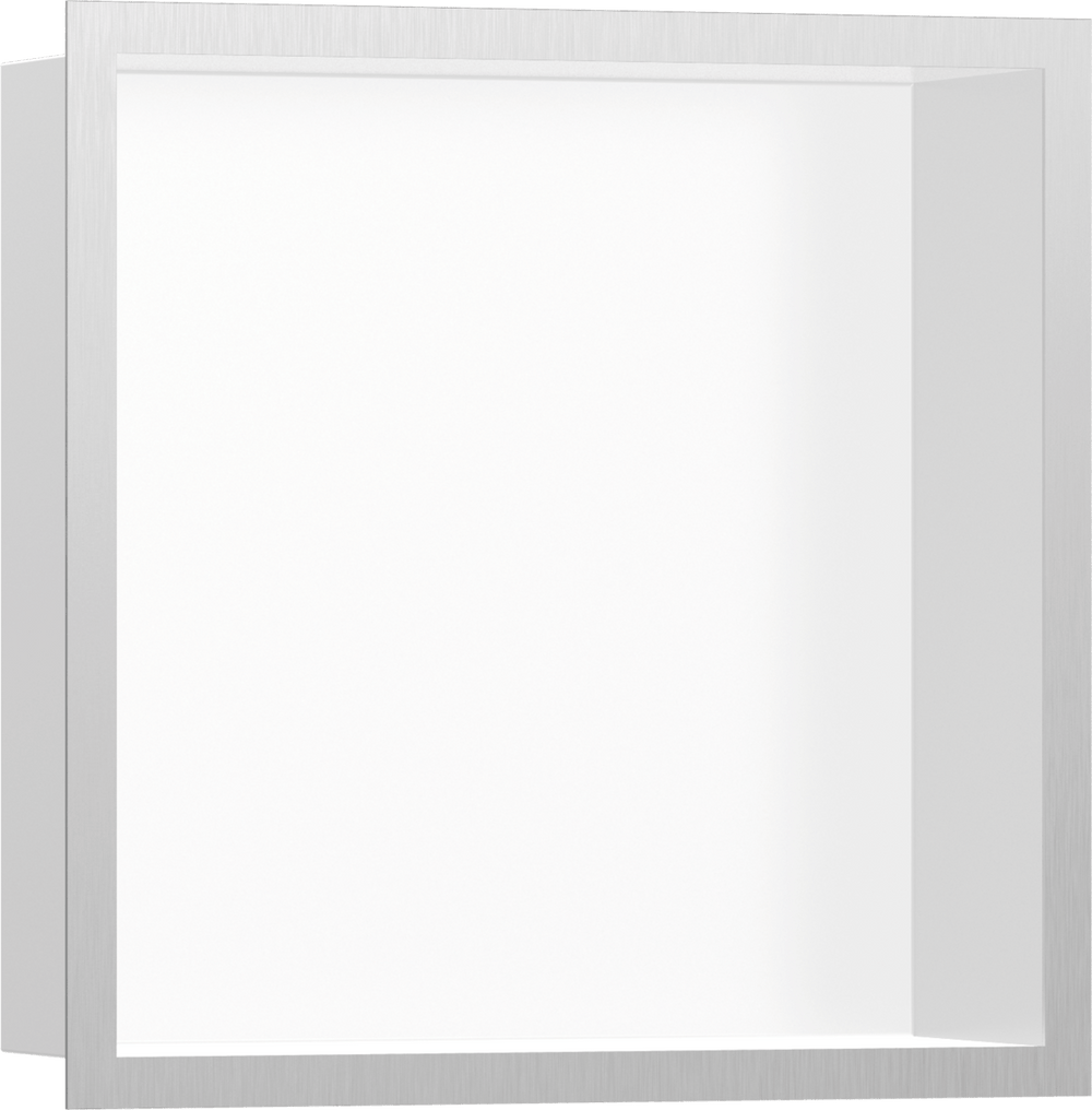 Hansgrohe XtraStoris Individual Wall Niche Matt White With Design Frame 300/300/100 - Brushed Stainless Steel - 56099800 - TAP 'N' SHOWER